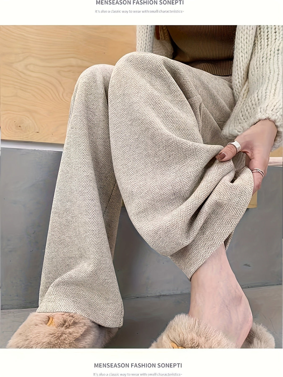 Hanna | High-Waisted Wide-Leg Trousers – Elegante Herringbone-Optik für Damen