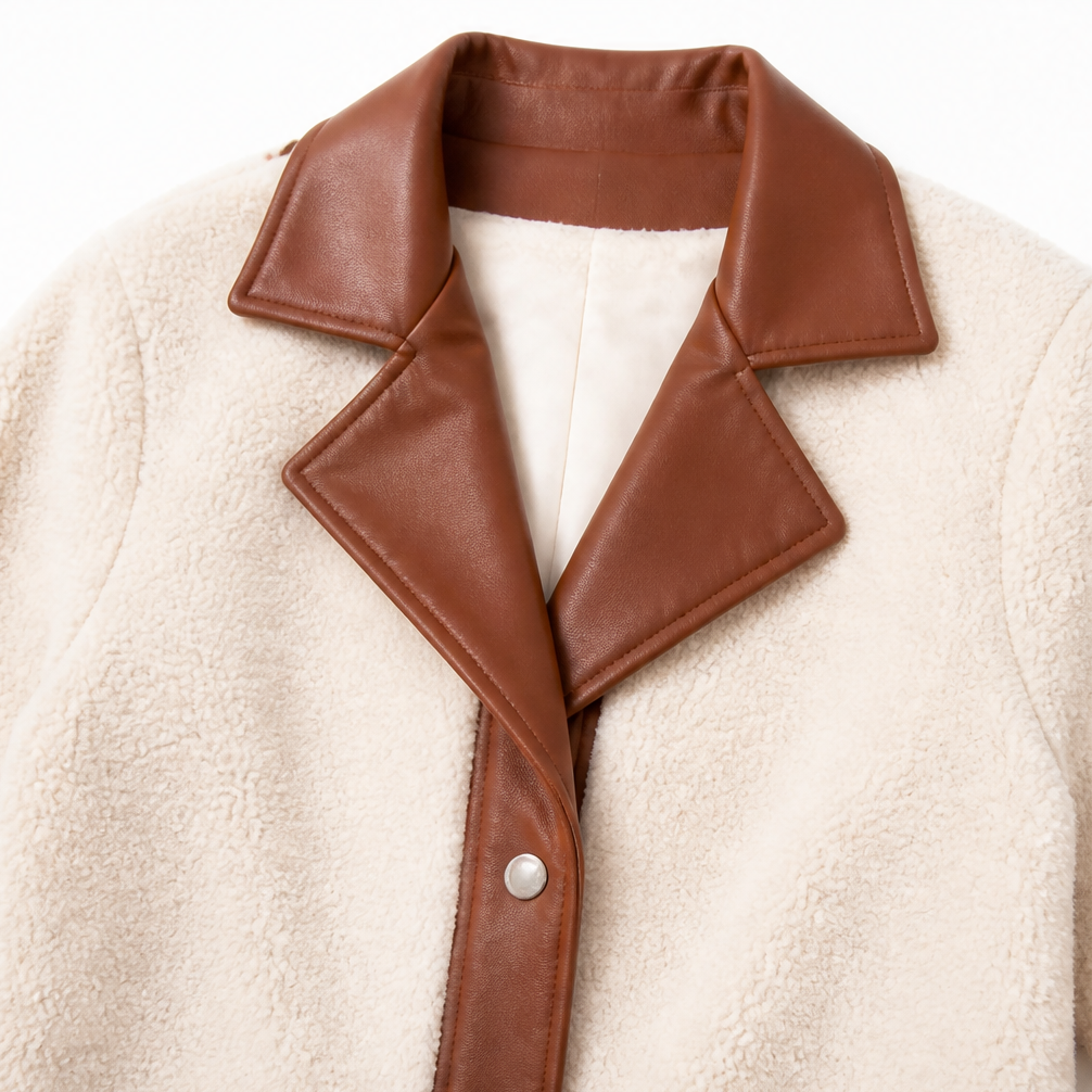 Plushlynn | Teddy Coat mit Kunstlederbesatz
