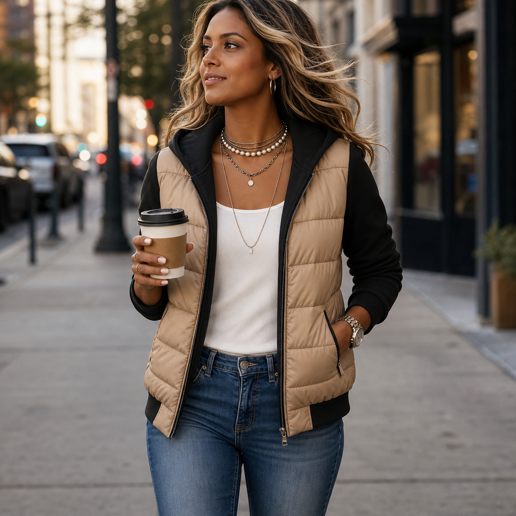Coeza | Mixed-Media Puffer Jacket – Bequeme Strickärmel für Damen