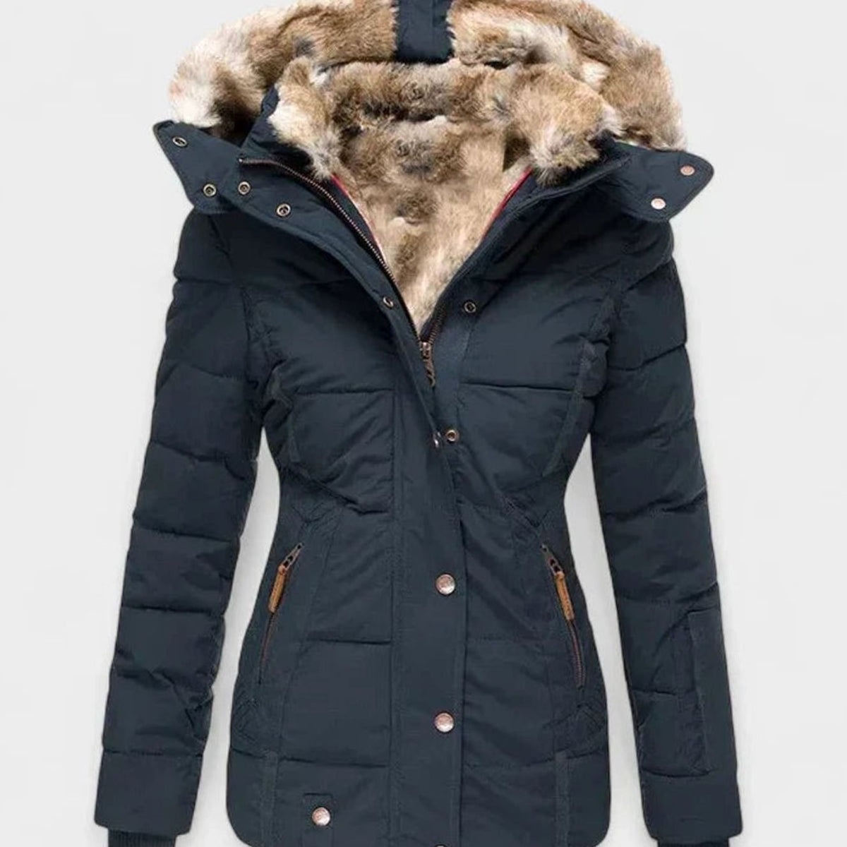 Marlene | Gefütterte Winterjacke mit Kunstfell-Kapuze für Damen