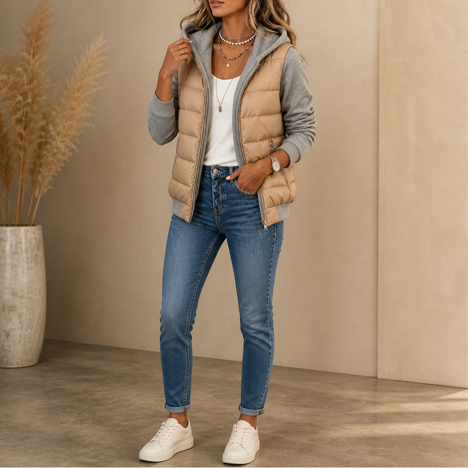 Coeza | Mixed-Media Puffer Jacket met Gebreide Mouwen