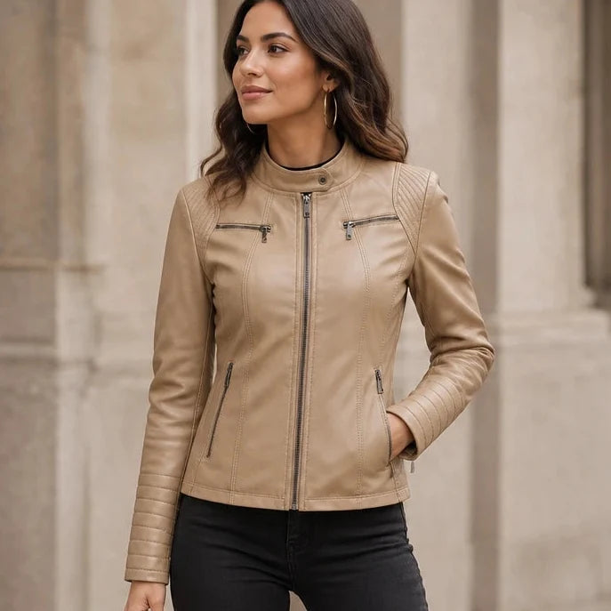 Velora | Cropped Faux-Leather Biker Jacket – Moderne Passform für Frauen