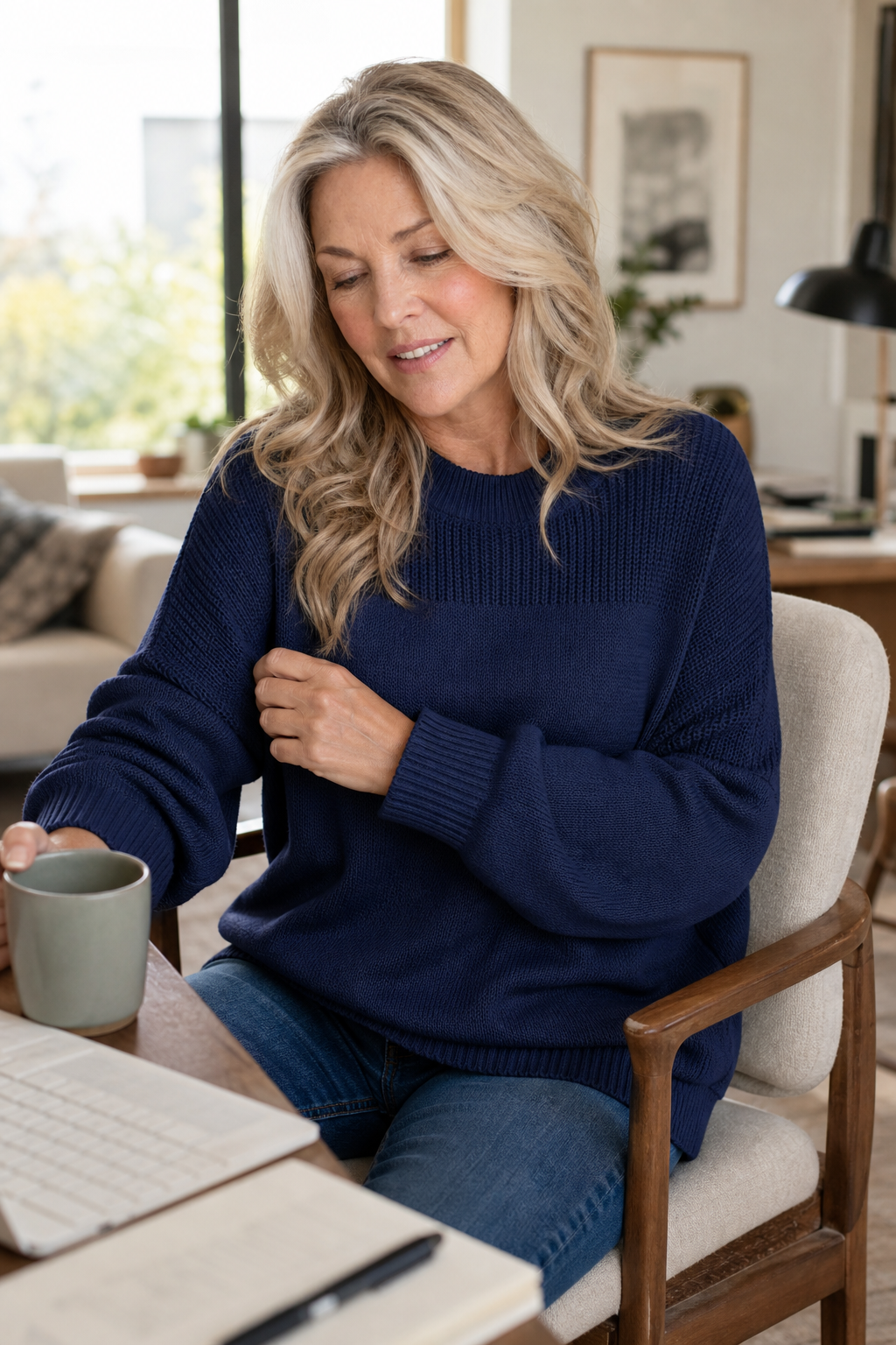 Cozelin | Oversized Knit Sweater in Navy Blue