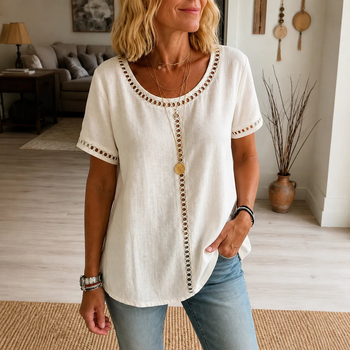 Marellia | Tunika-Top – Boho Stil mit Offener Spitze für Frauen