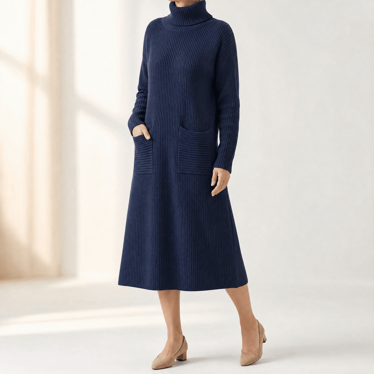 Velara | Turtleneck Kleid – Relaxed A-Line mit Taschen für Frauen