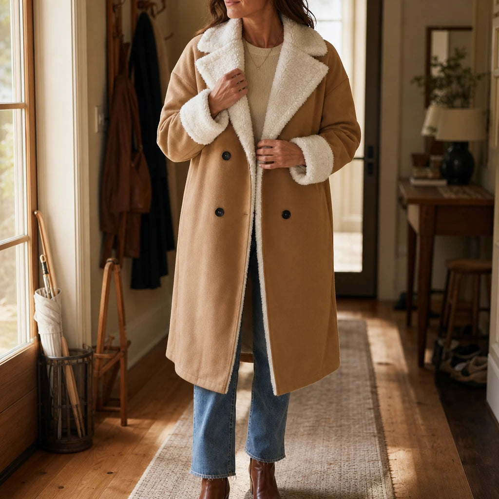 Everleigh | Camel Winter Coat – Sherpa-Look für Frauen