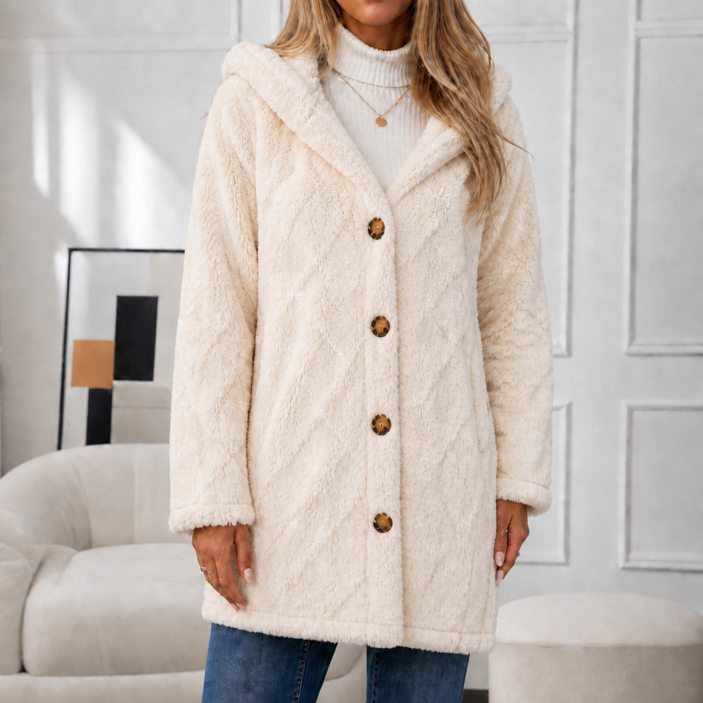 Wearbella | Diamond Jacquard Plush Hooded Coat – Elegantes Design für Damen