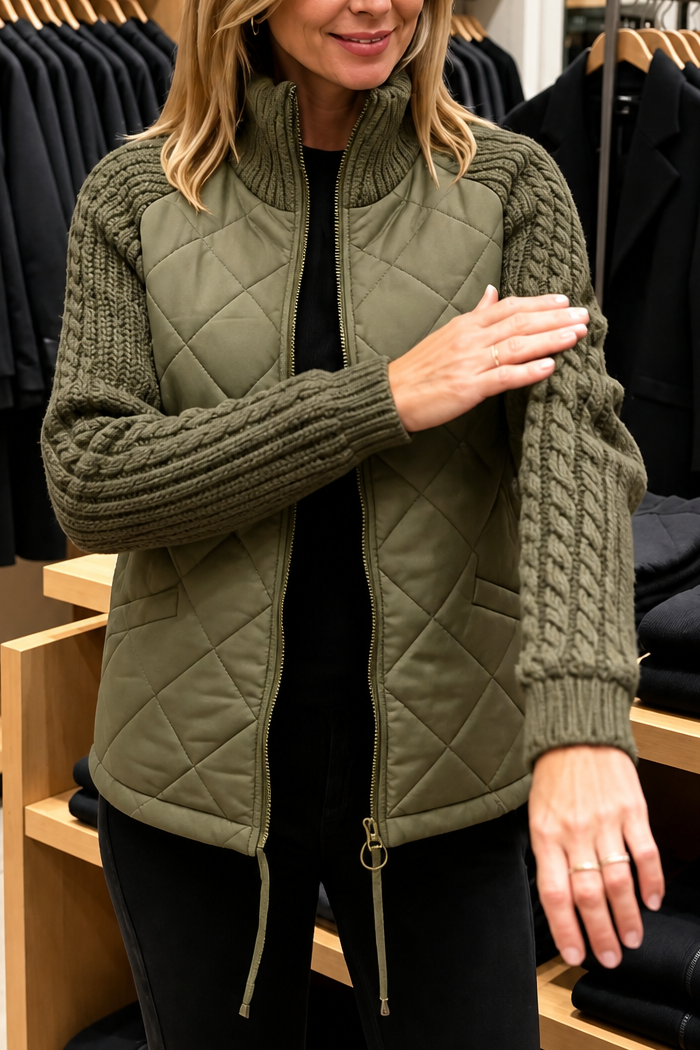 Knitpuff | Quilt Puffer Jacket met Gebreide Panelen