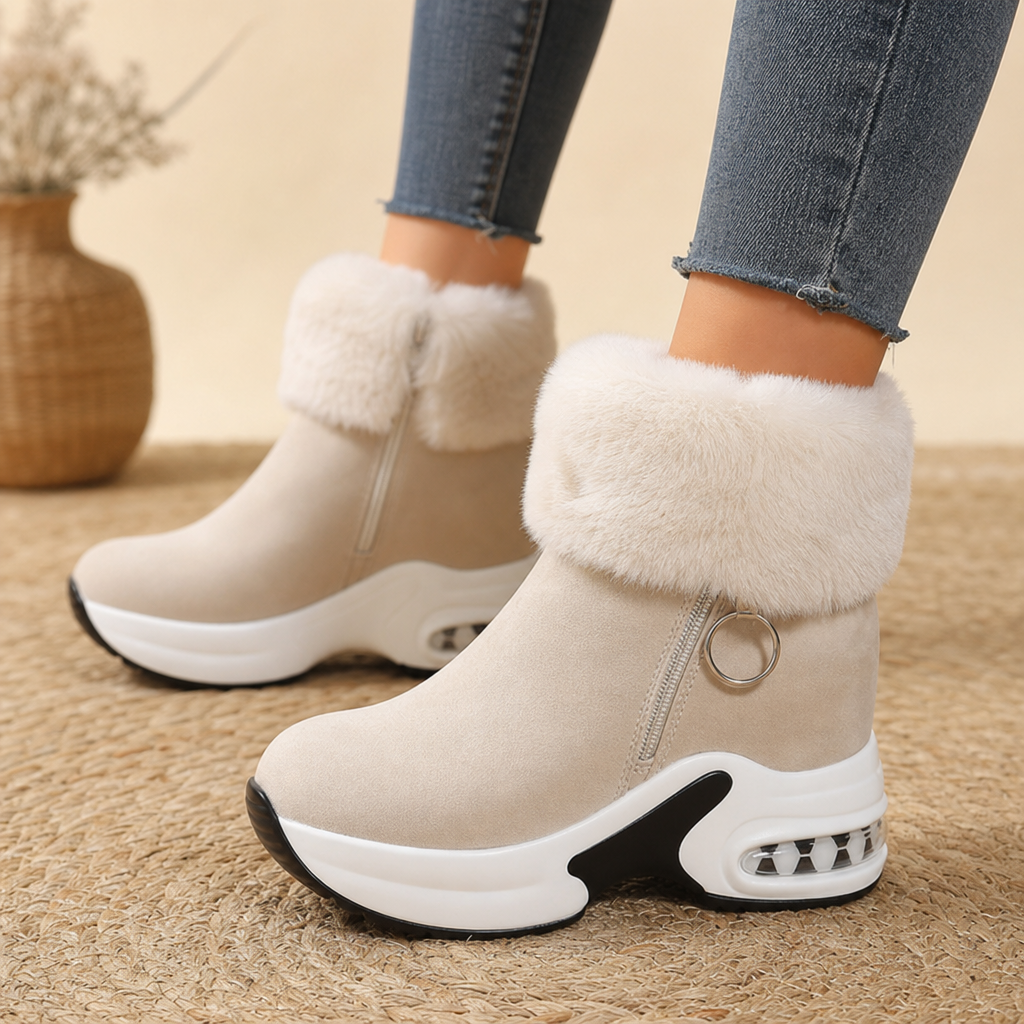 Veluna | Chunky Ankle Boots mit Kunstfellbund für Frauen