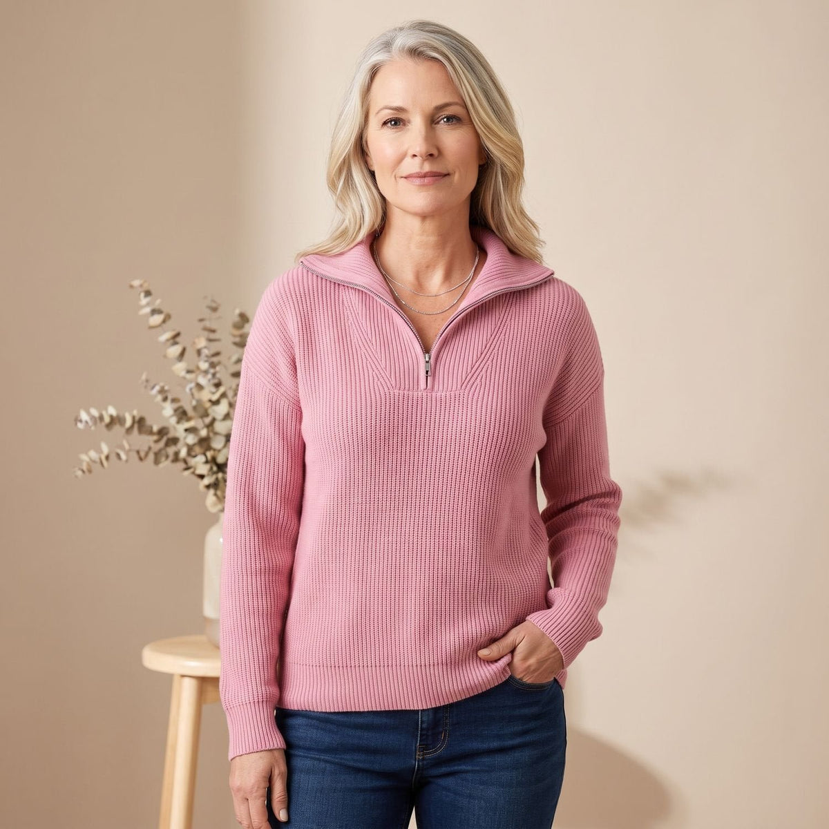 Mia | Halb-Zip Pullover Sweater – Damen Ribbed Design