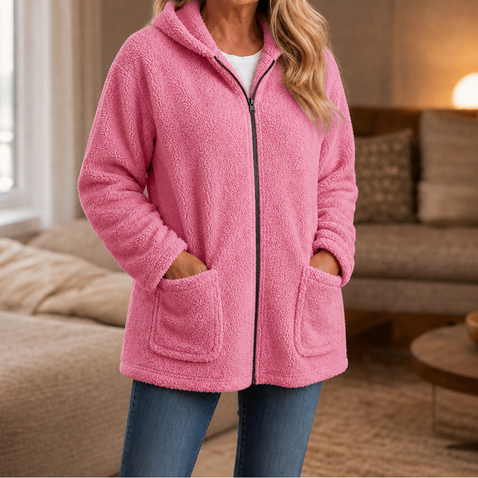 Cozelle | Plush Hooded Oversized Zip-Up Jacket