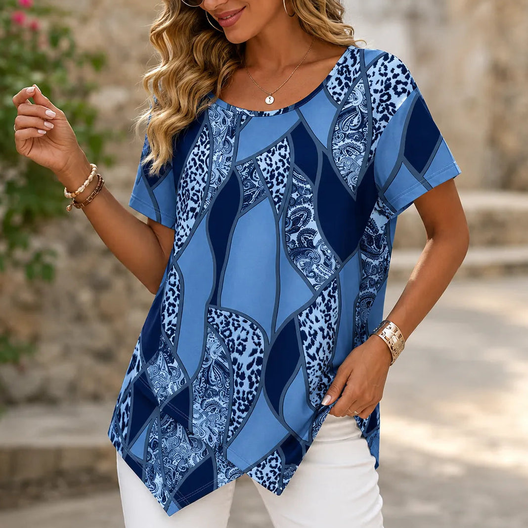 Velora | Asymmetrisches Hemd – Leoprint und Paisleymuster für Frauen