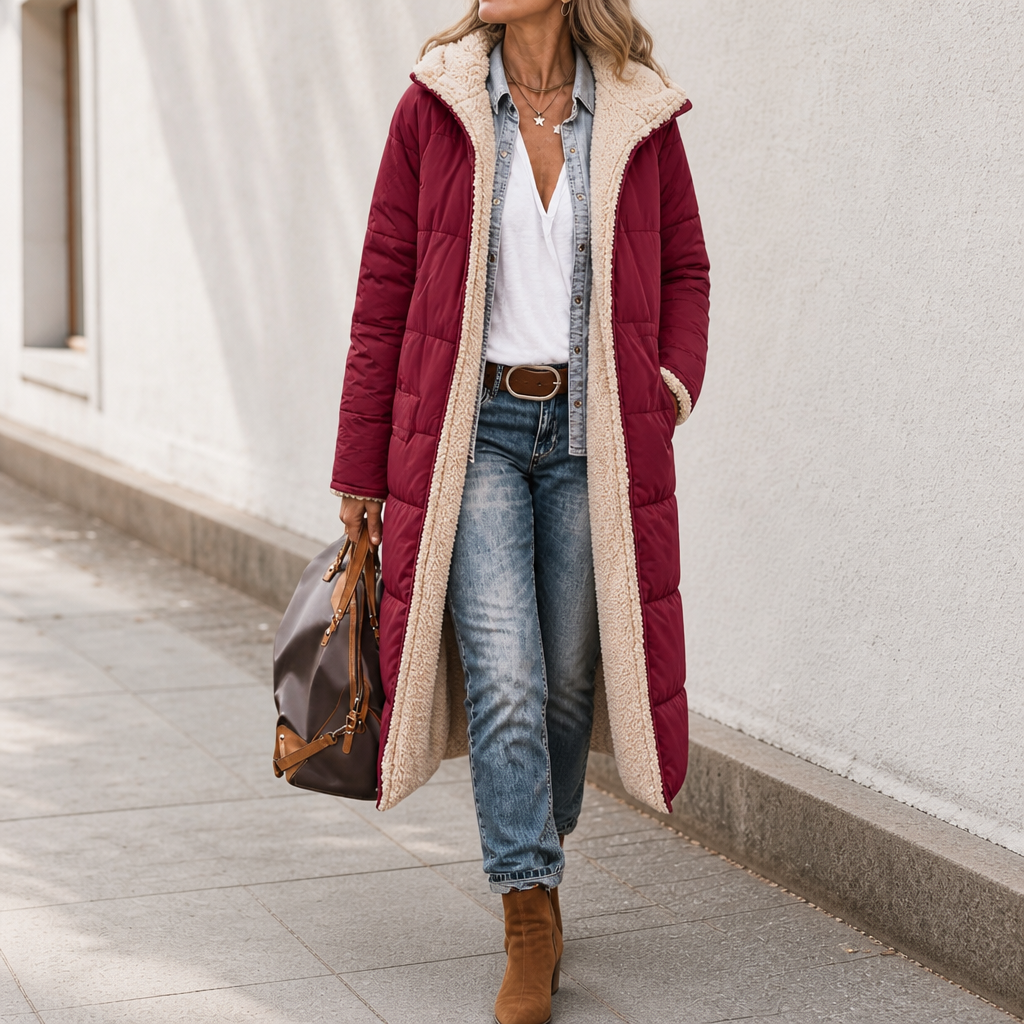 Veluna | Wende Wintermantel – Praktischer Sherpa-Look für Frauen