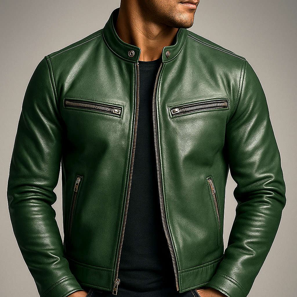 Casper | Lederjacke mit hohem Kragen – Strukturiertes Design für Männer