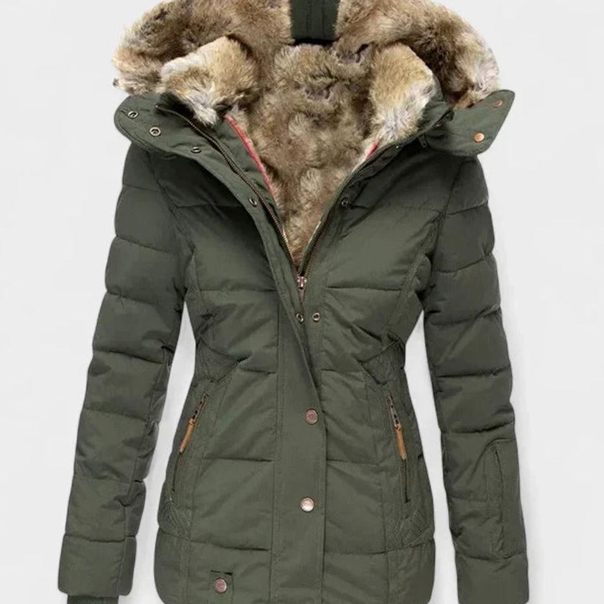 Marlene | Gefütterte Winterjacke mit Kunstfell-Kapuze für Damen