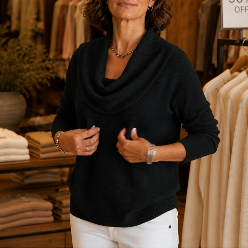 Draveline | Cowl Neck Drape Knit Sweater – Comfortabele Rimpelstijl voor Vrouwen