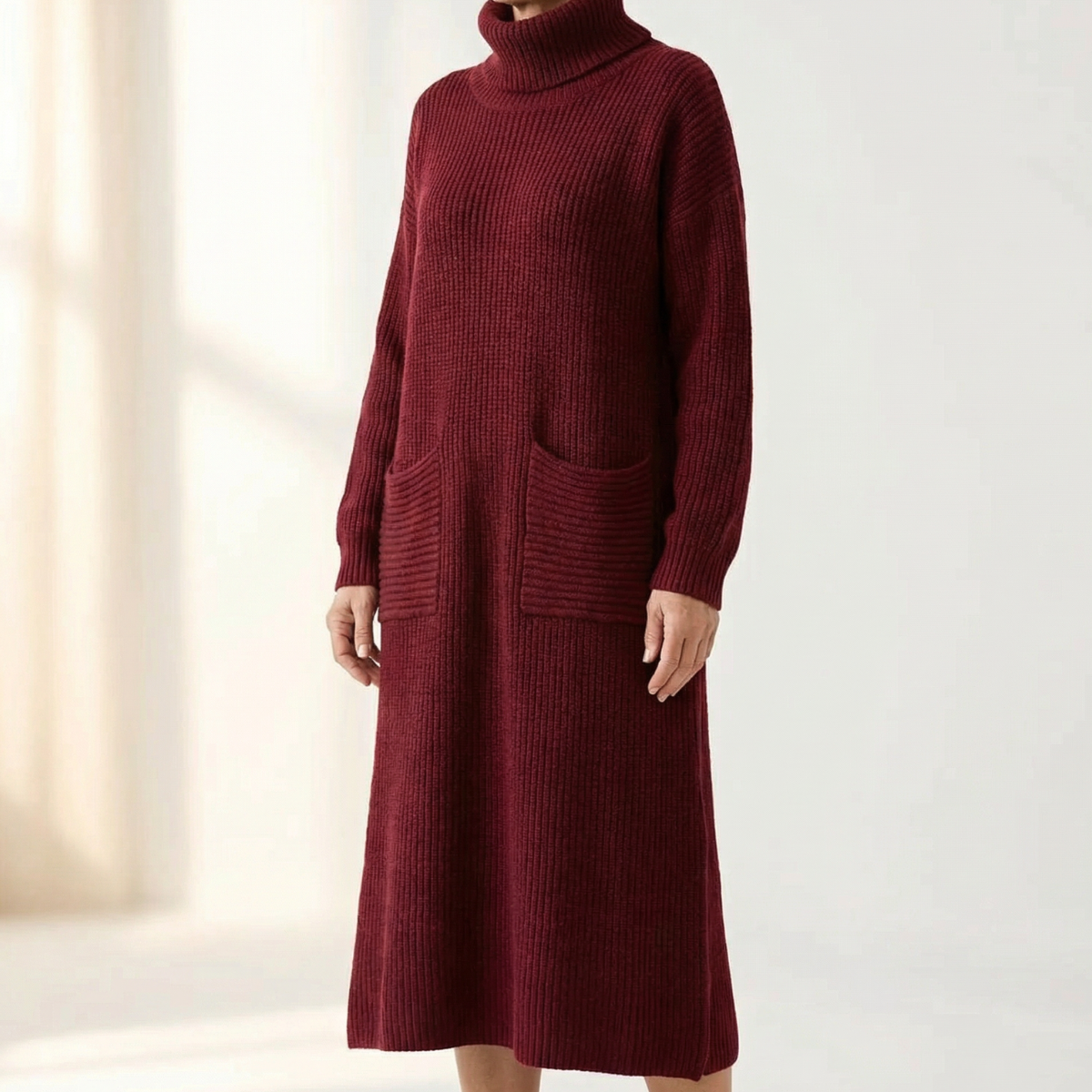 Velara | Turtleneck Kleid – Relaxed A-Line mit Taschen für Frauen