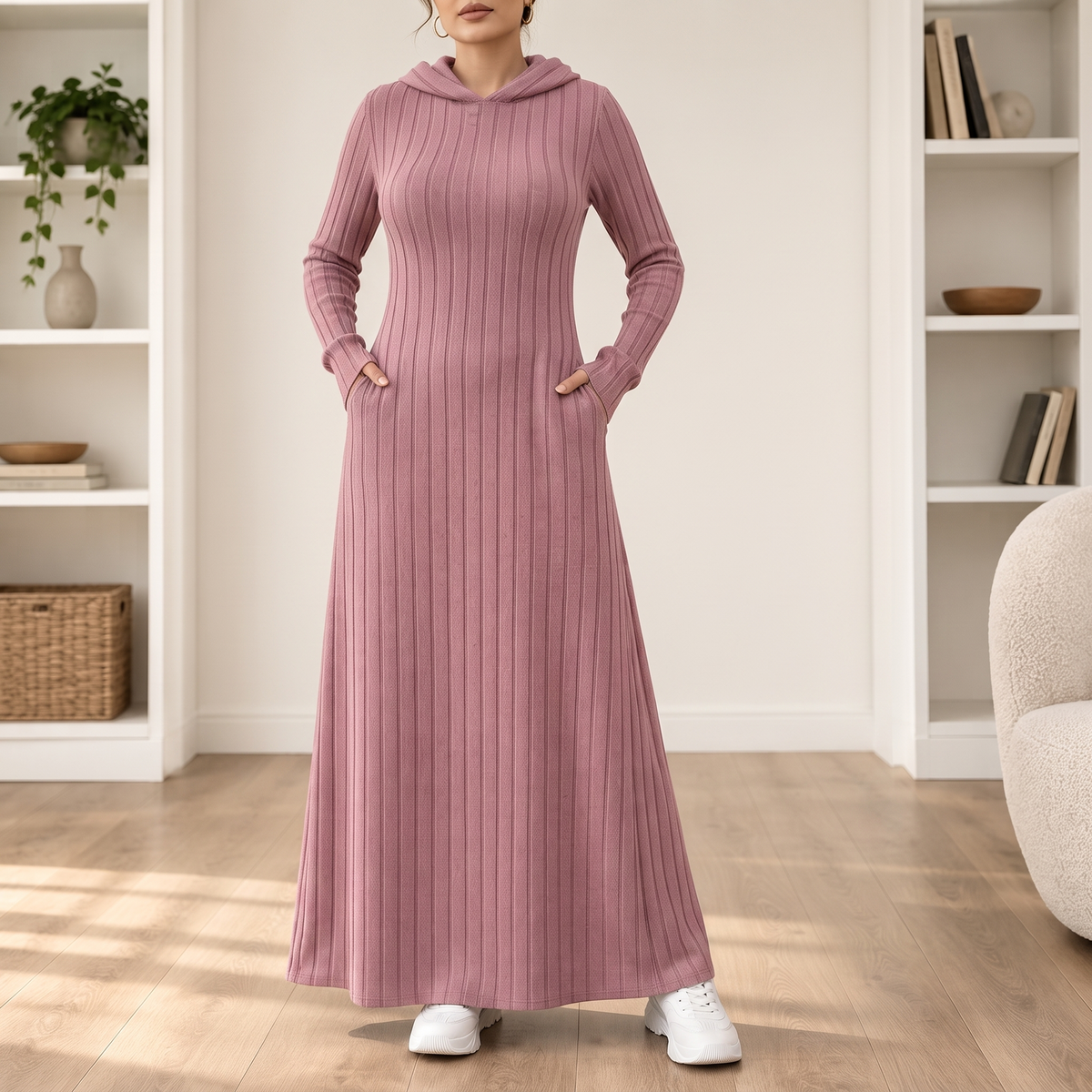 Ribwarm | Hoodie-Maxikleid aus Rippenstrick
