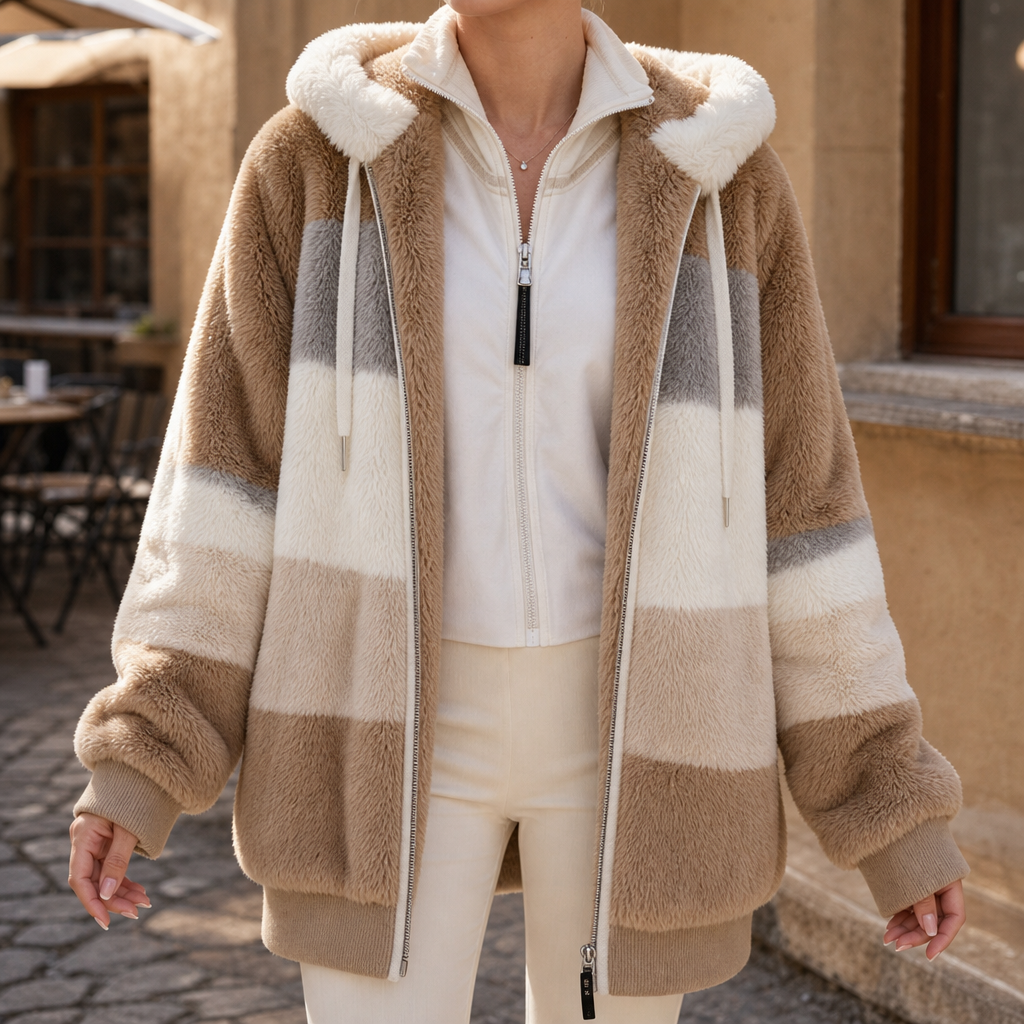 Furvella | Color-Block Oversized Faux Fur Coat – Warm und Stylisch für Damen