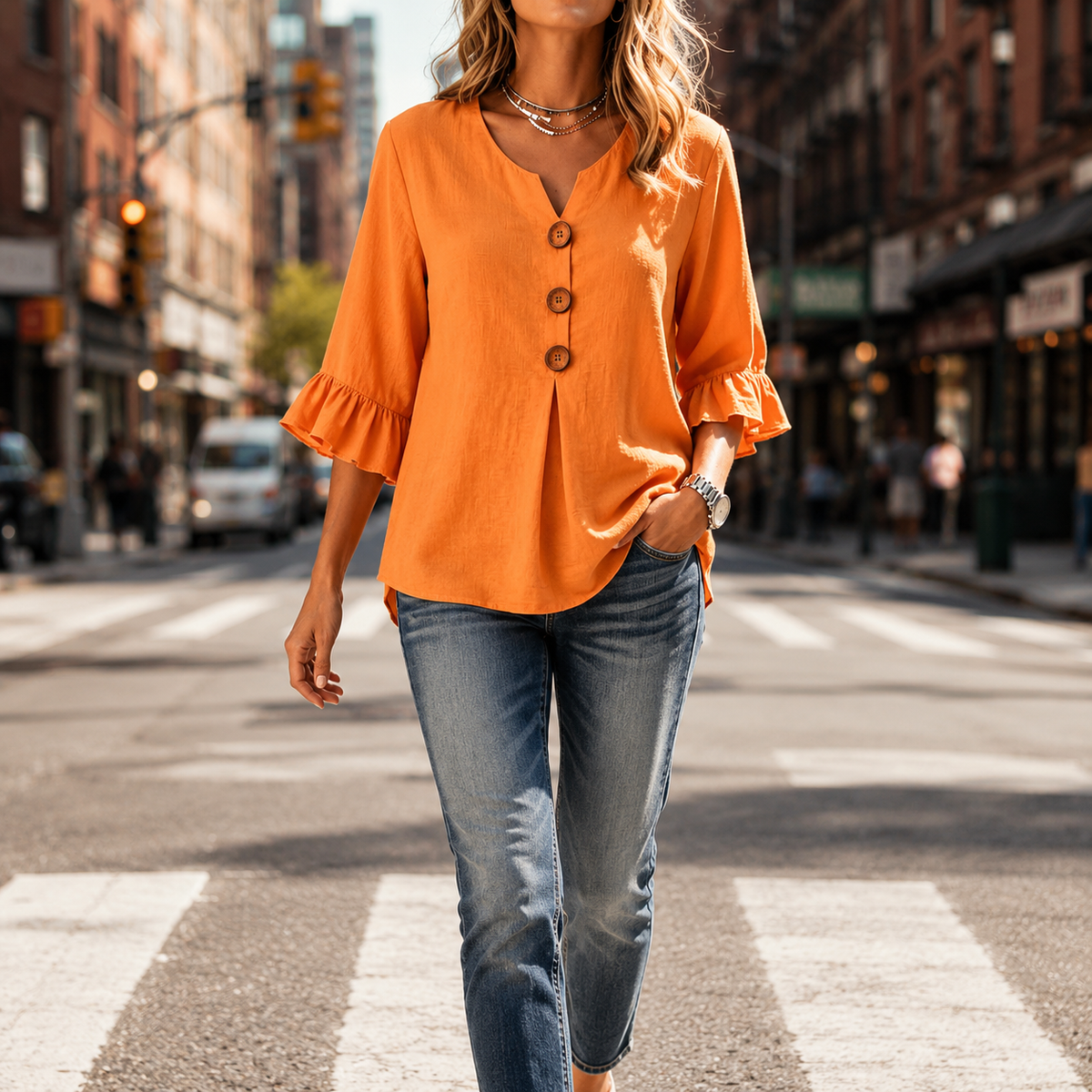 Amelie | Feminine und luftige Tunika Bluse mit V-Ausschnitt