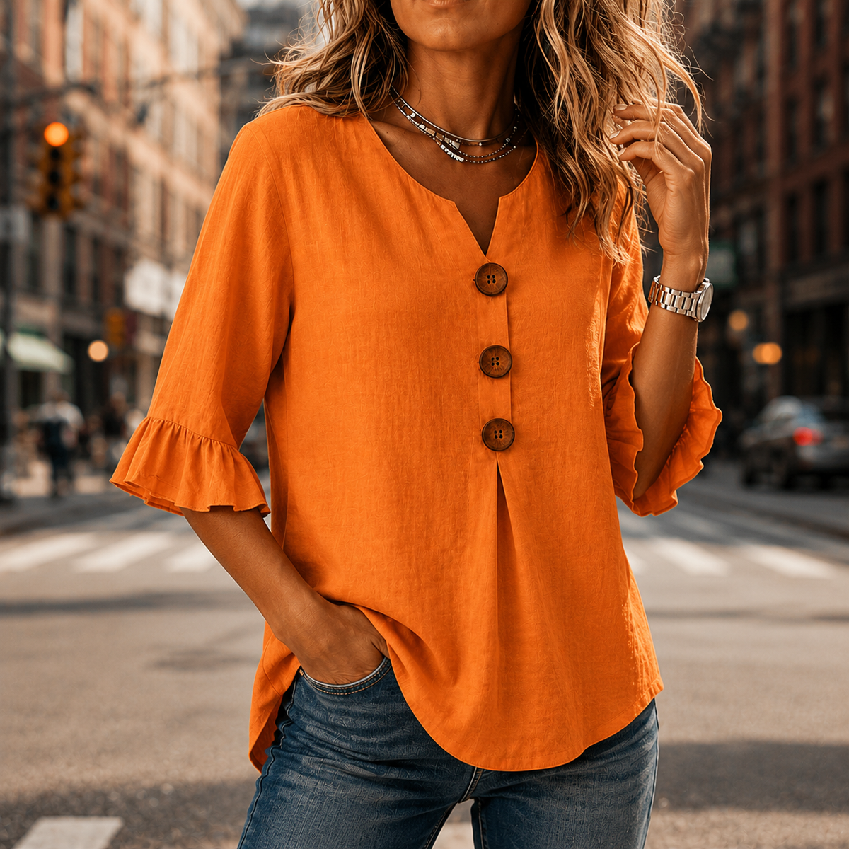 Amelie | Feminine und luftige Tunika Bluse mit V-Ausschnitt