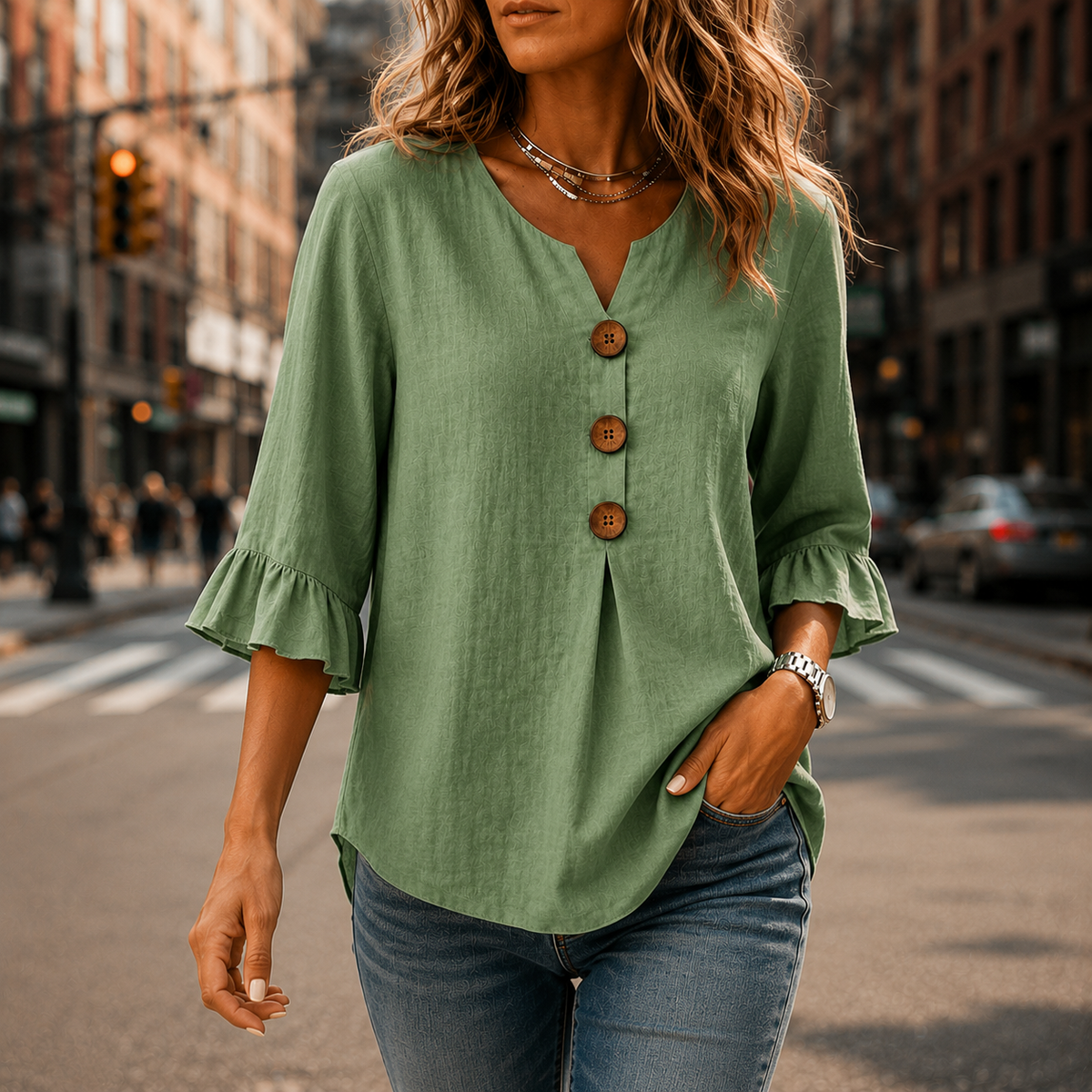 Amelie | Feminine und luftige Tunika Bluse mit V-Ausschnitt