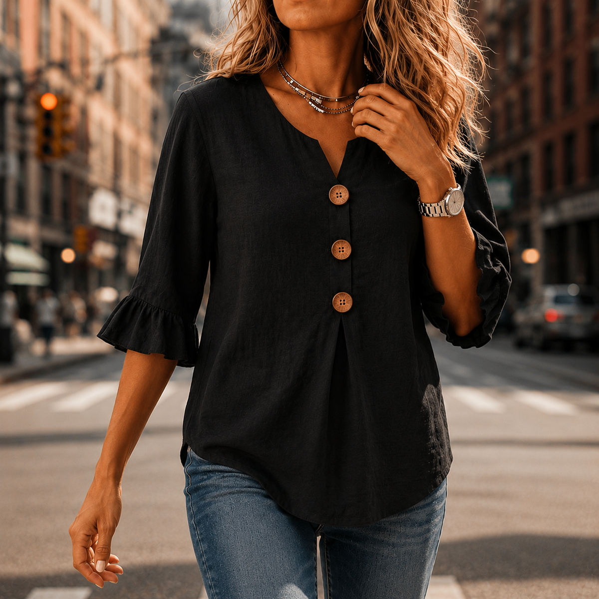 Amelie | Feminine und luftige Tunika Bluse mit V-Ausschnitt