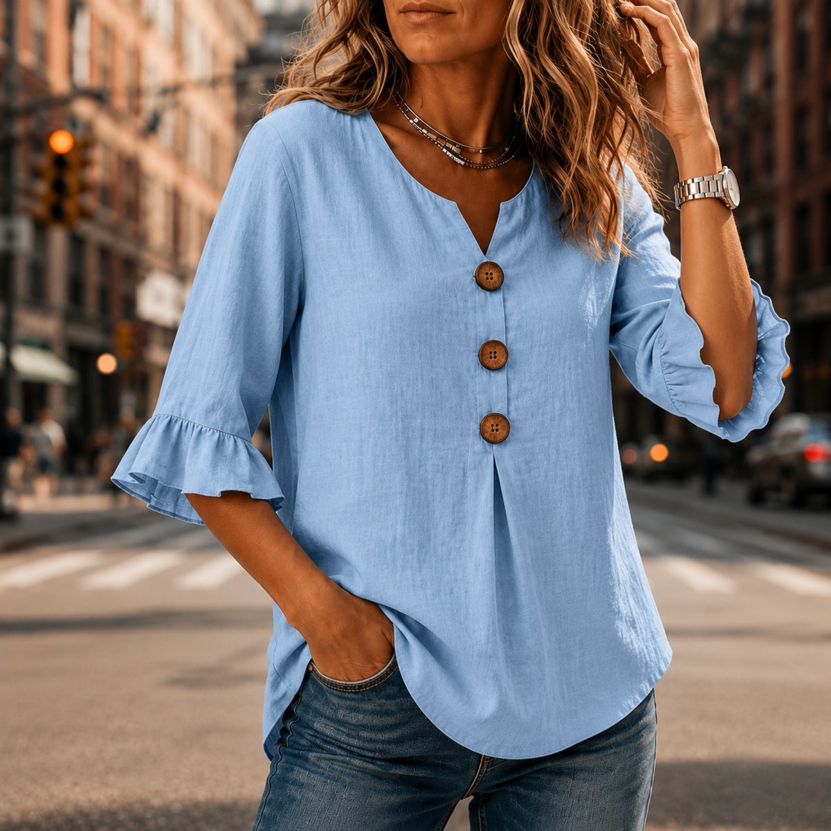 Amelie | Feminine und luftige Tunika Bluse mit V-Ausschnitt