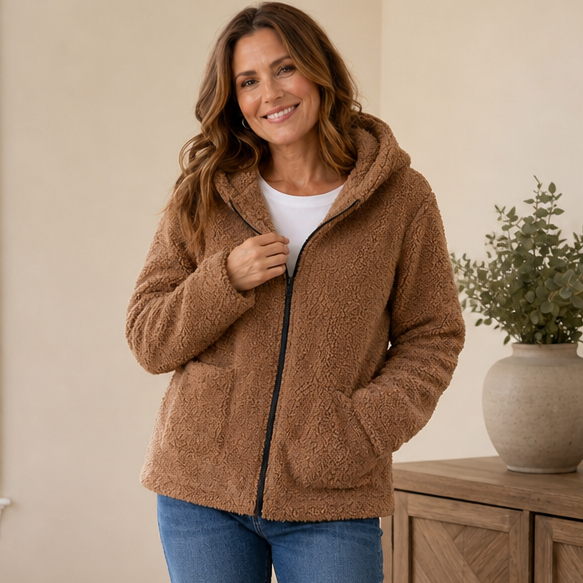 Cozyelle | Plush Fleece-Look Hooded Jacket – Stylishe Winterjacke für Frauen