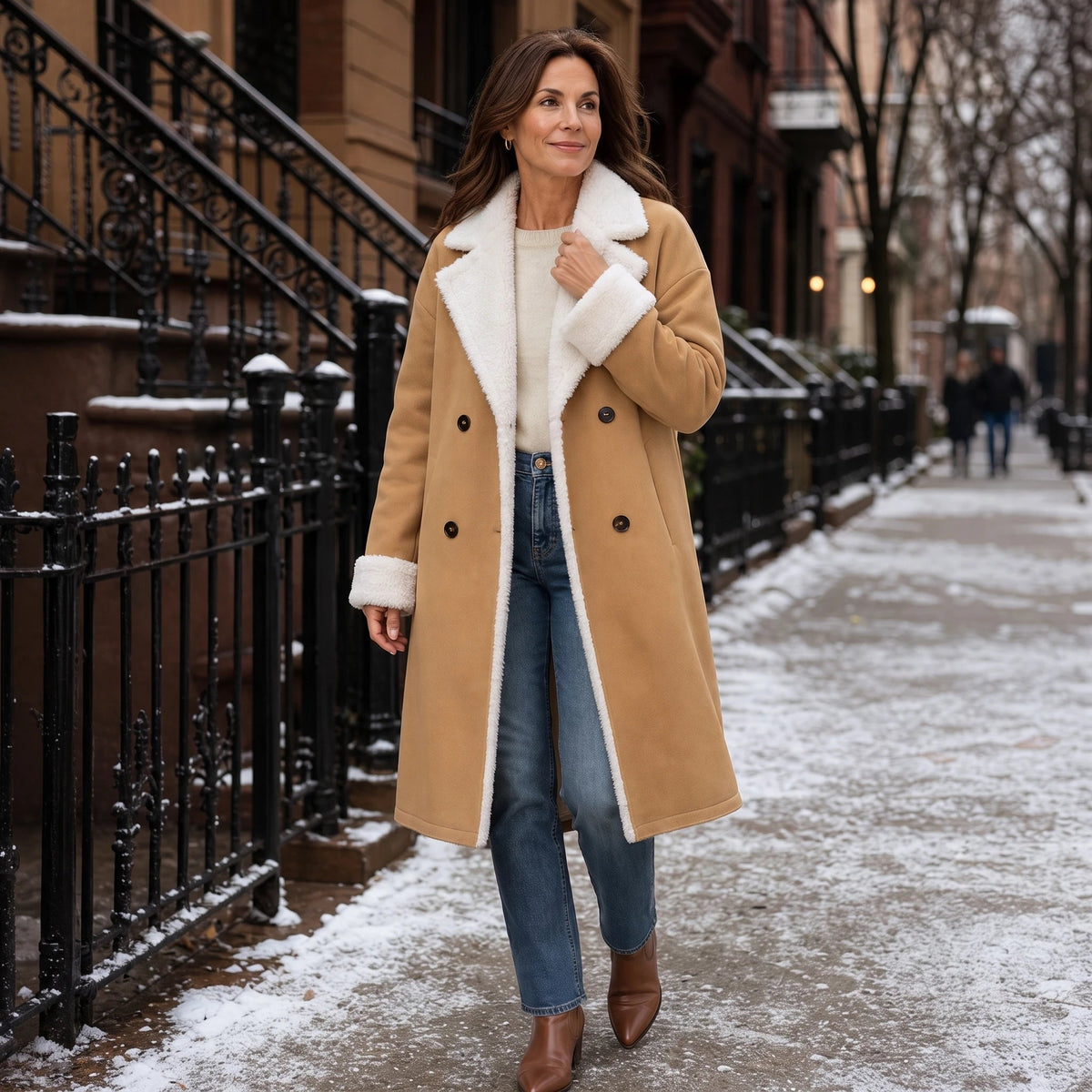 Everleigh | Camel Winter Coat – Sherpa-Look für Frauen
