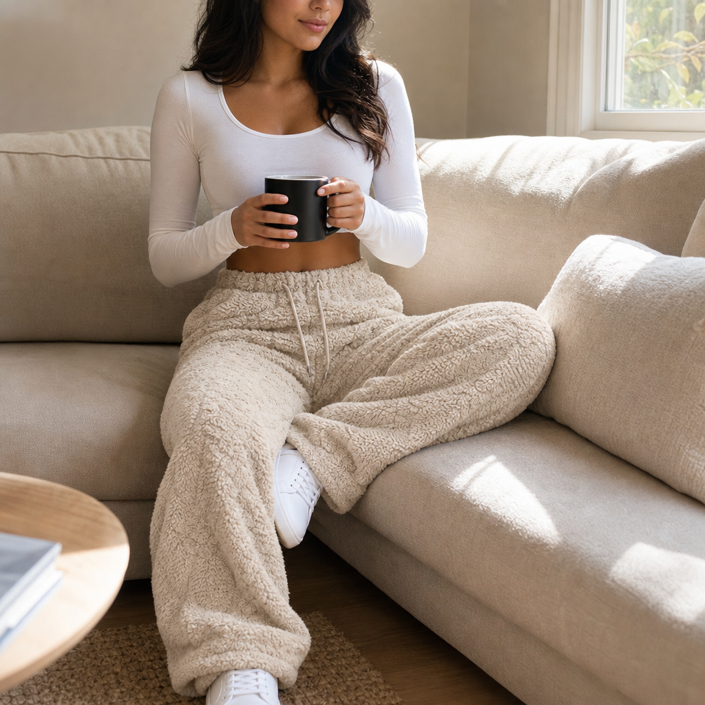 Thermalayne | Sherpa Fleece-Lined Wide-Leg Pants – Gemütliche Eleganz für jede Gelegenheit