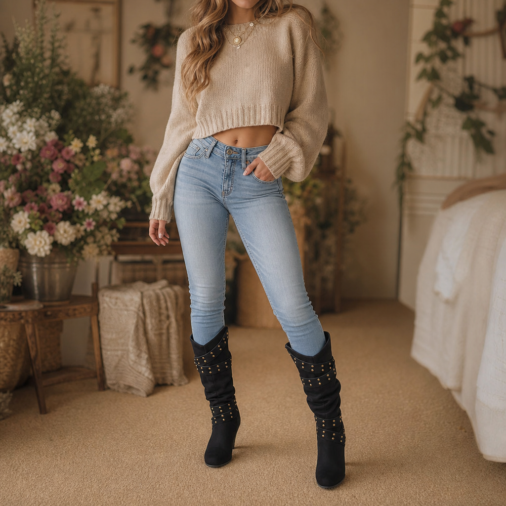 Rivella | Slouch Knee-High Boots mit Nieten