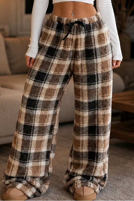 Plaidly | Plüsch Karierte Weite Beinform Lounge-Hosen für Damen