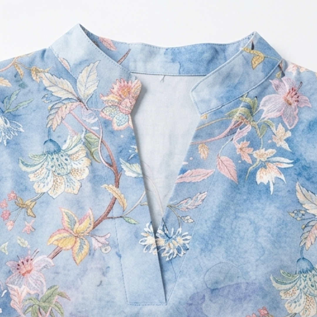 Florenza | Wasserfarbige Blumen V-Ausschnitt Bluse – Femininer Stil für alle Körpergrößen
