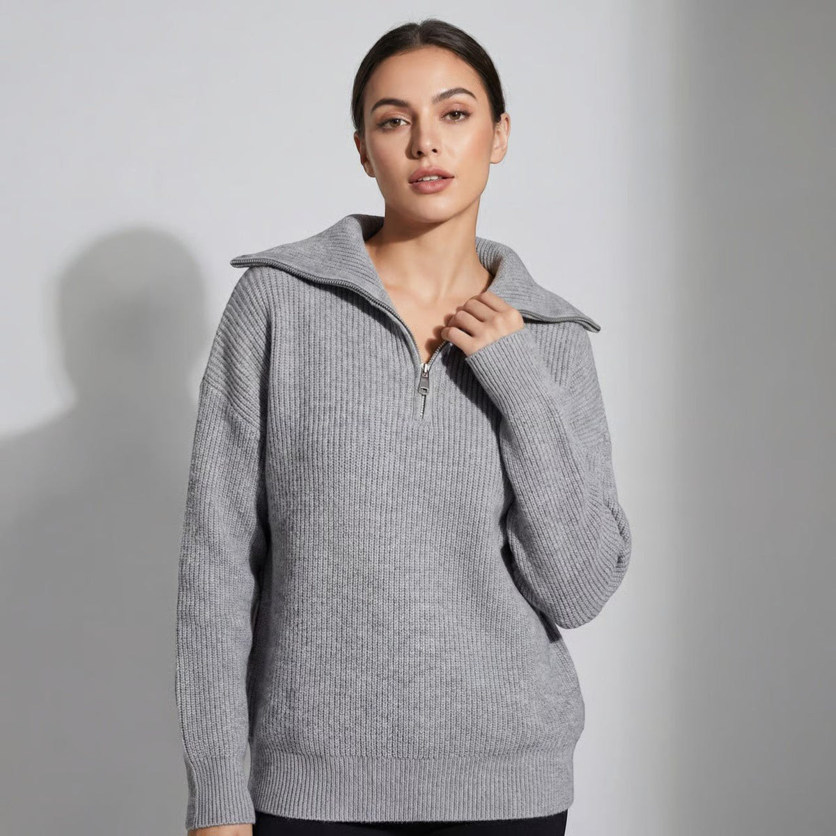 Ophira | Chunky Knit Sweater mit Halber Zip-Kragen