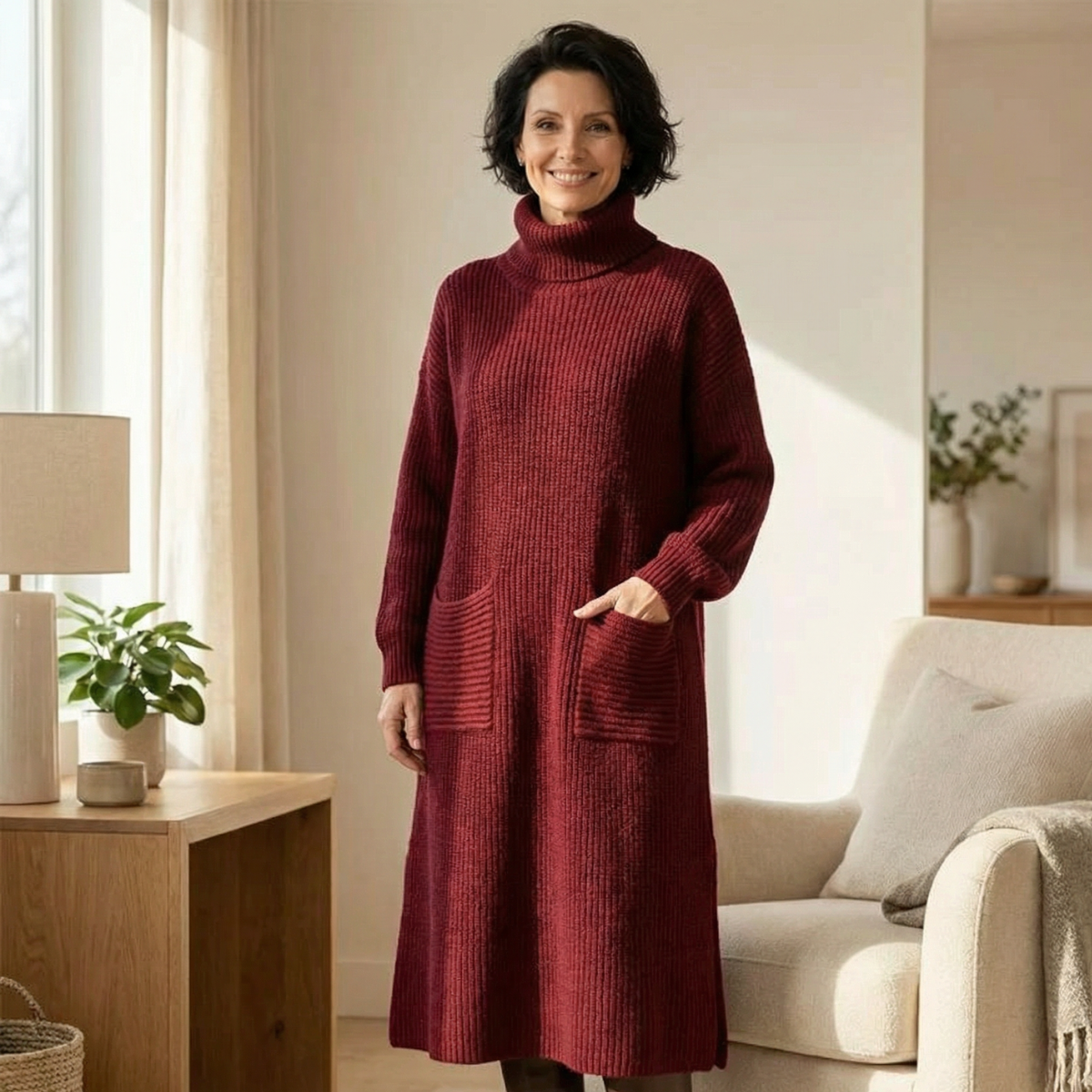 Velara | Turtleneck Kleid – Relaxed A-Line mit Taschen für Frauen