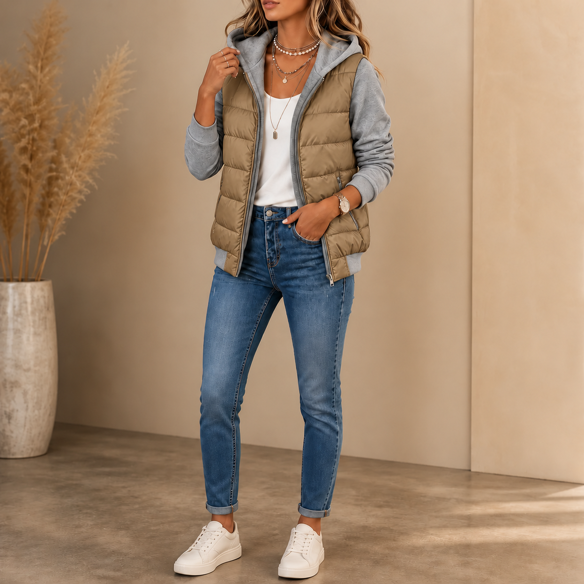 Coeza | Mixed-Media Puffer Jacket – Bequeme Strickärmel für Damen