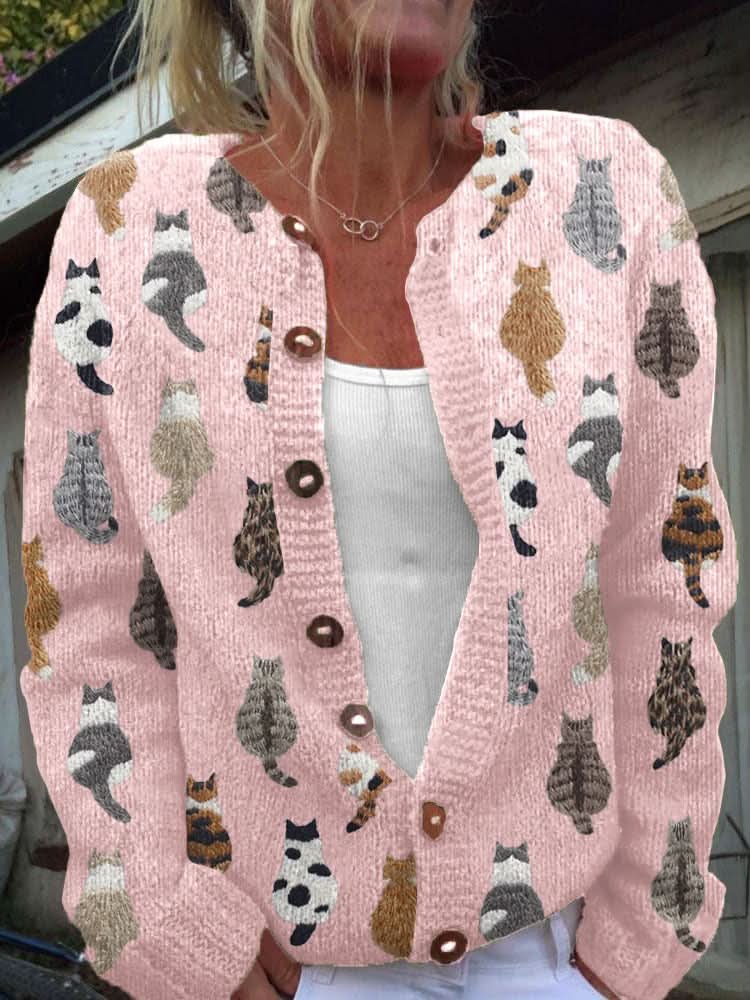 Harper | Strickjacke – Verspielt mit Katzenmotiven