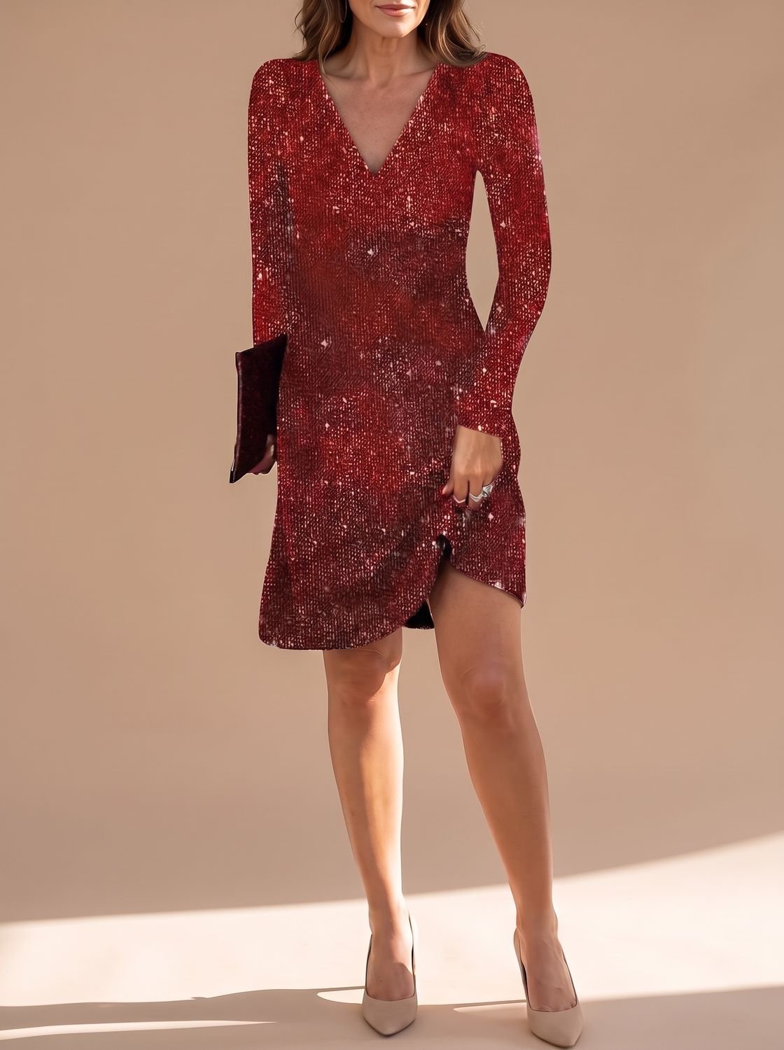 Harper | Mini Dress – V-Ausschnitt mit Pailletten für Frauen