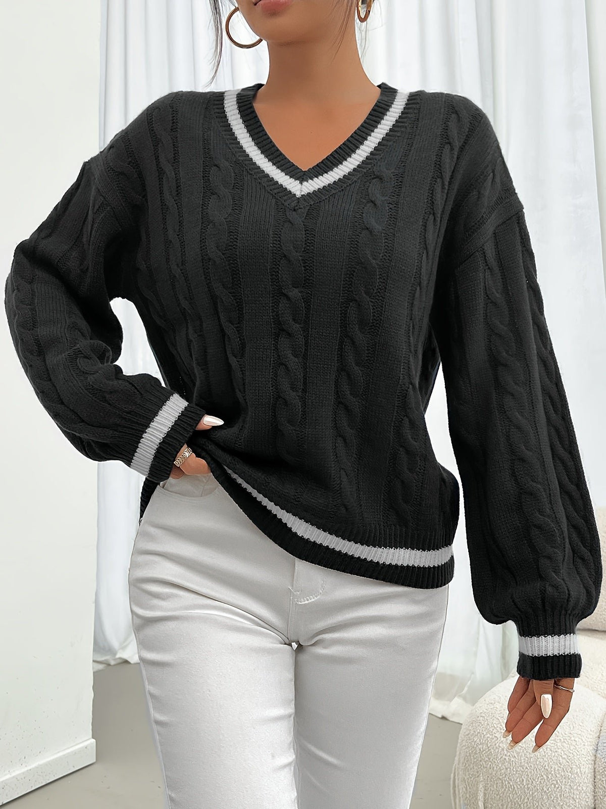 Camryn | Kabelstrick V-Ausschnitt Pullover – Zeitloser Stil