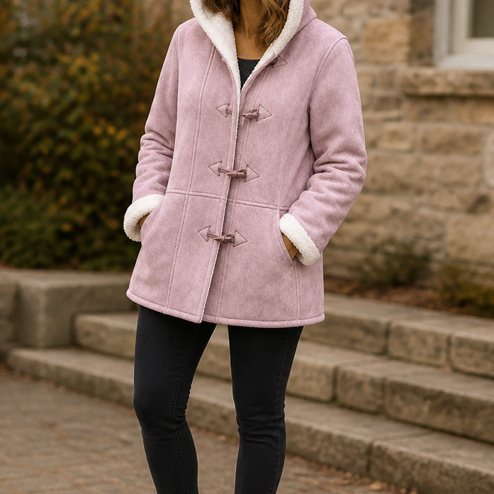 Plushbelle | Faux Shearling Hooded Winter Coat – Warm und Elegant