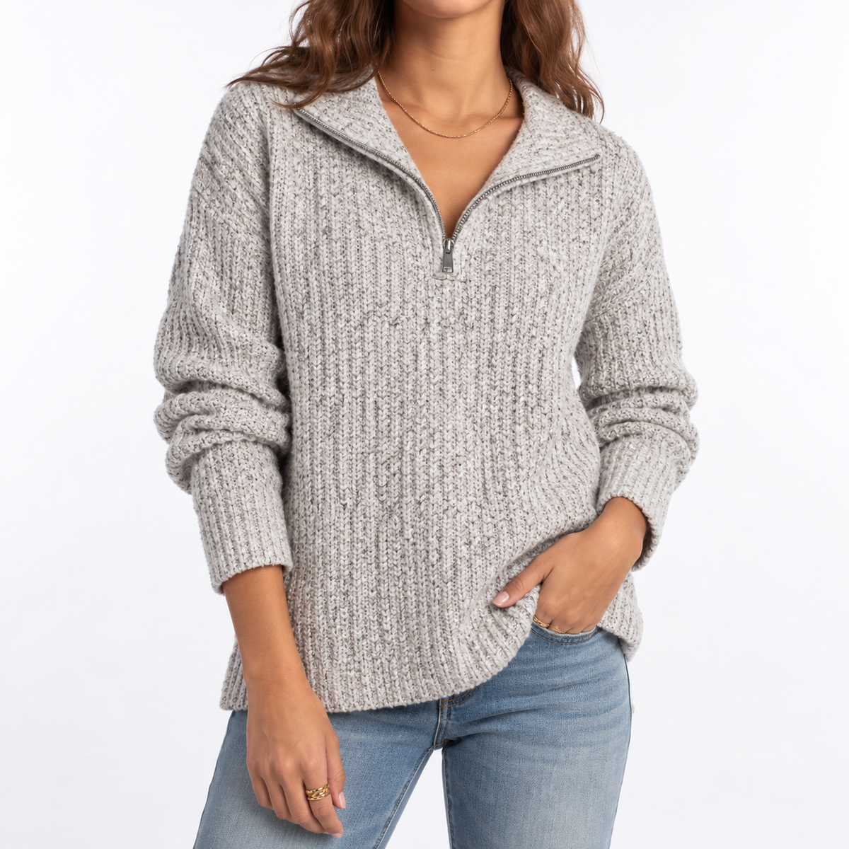 Knit Sweater | Textured Quarter Zip Pullover für Frauen