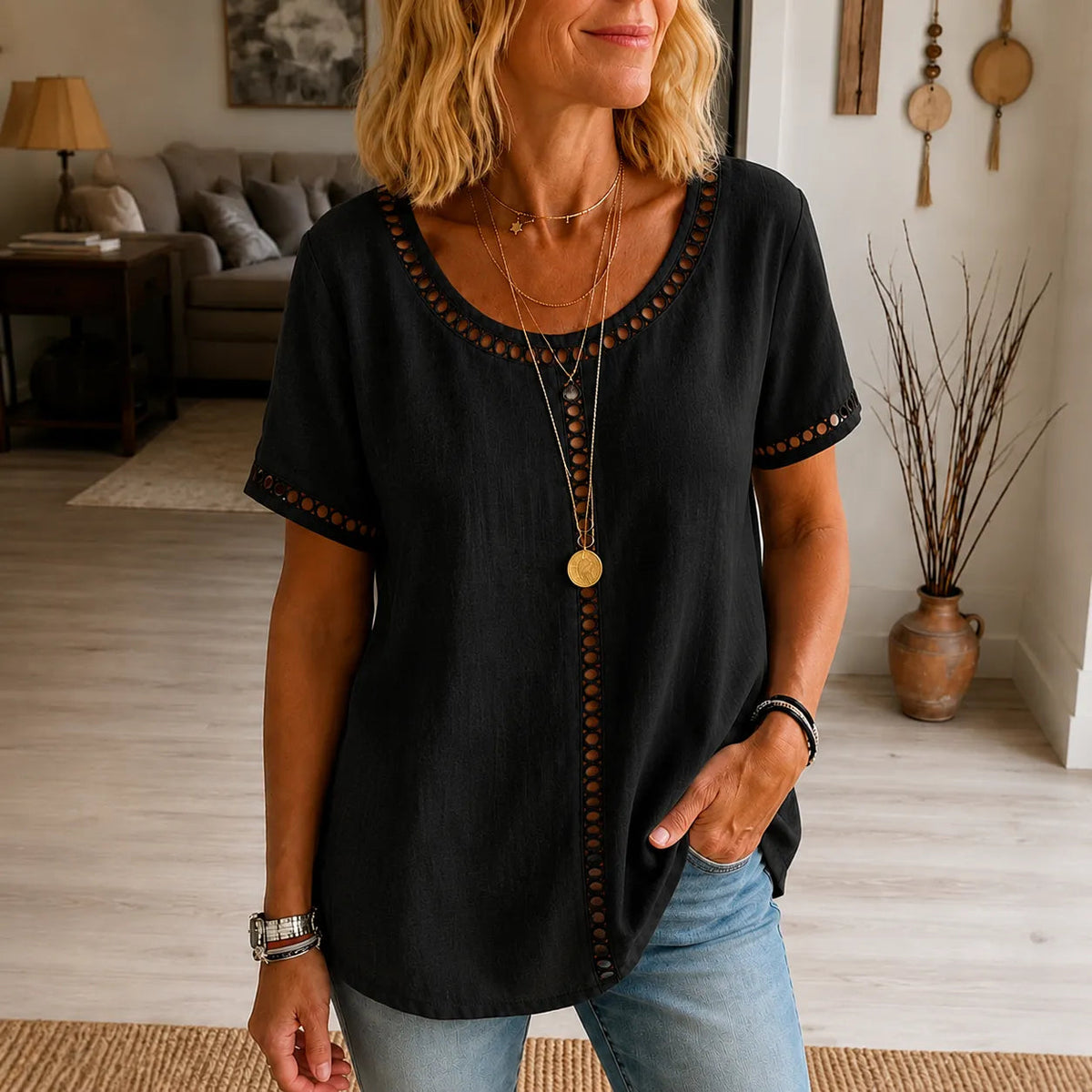 Marellia | Tunika-Top – Boho Stil mit Offener Spitze für Frauen