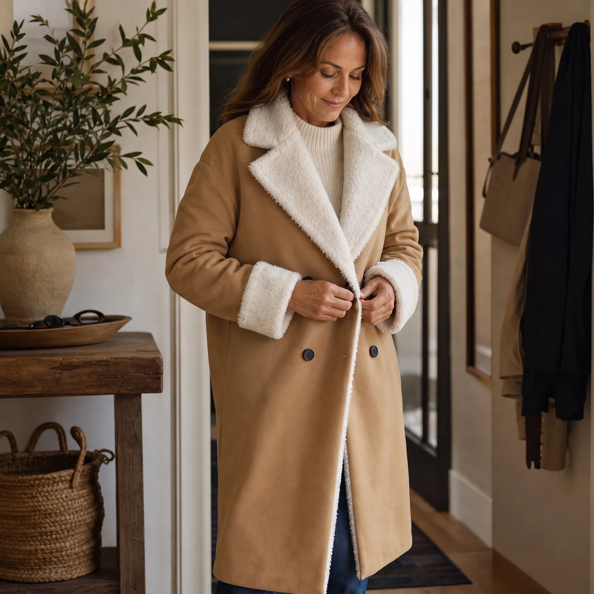 Everleigh | Camel Winter Coat – Sherpa-Look für Frauen