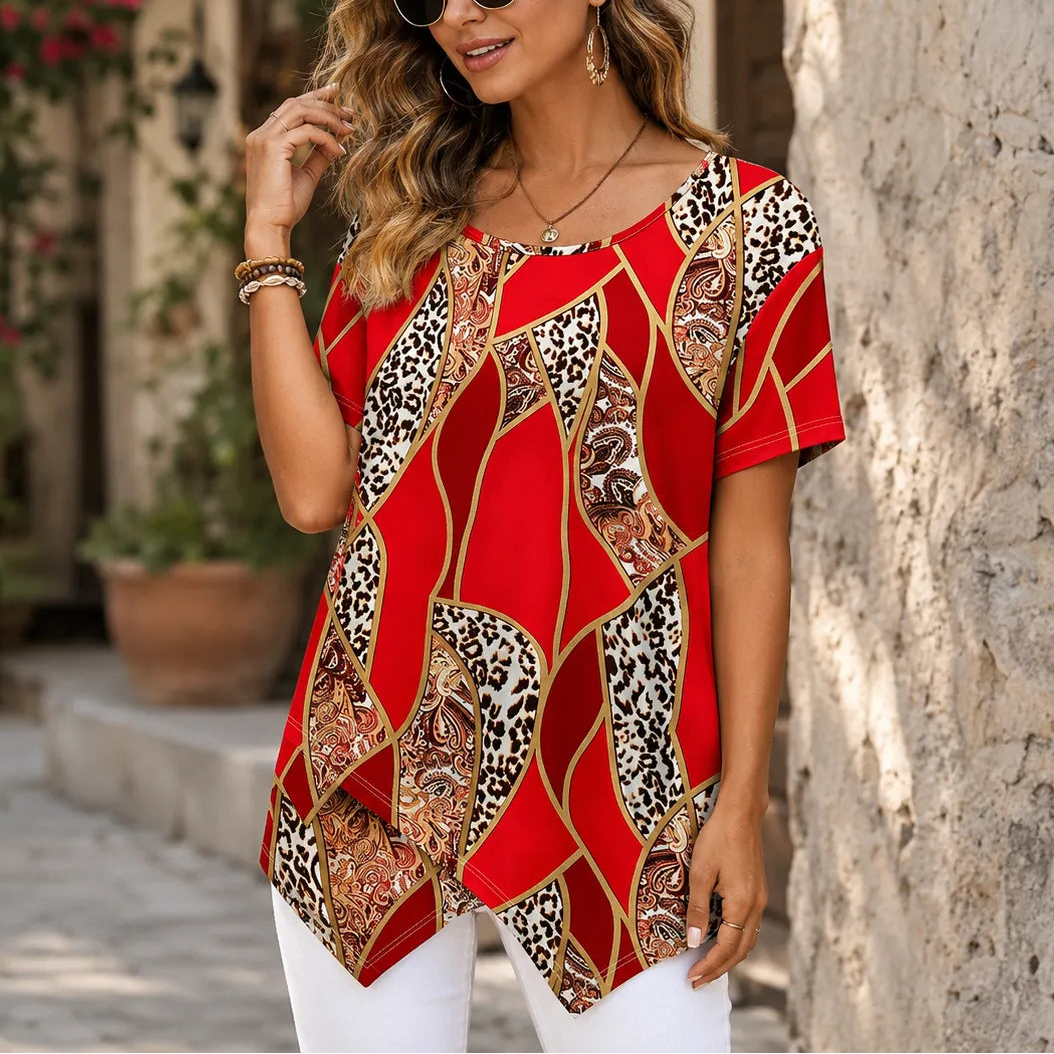 Velora | Asymmetrisches Hemd – Leoprint und Paisleymuster für Frauen