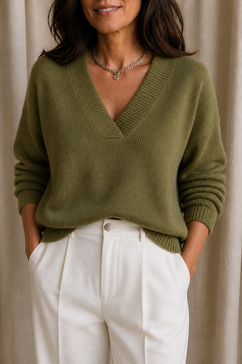 Softline | Ribbed V-Neck Knit Sweater – Casual Comfort for Women