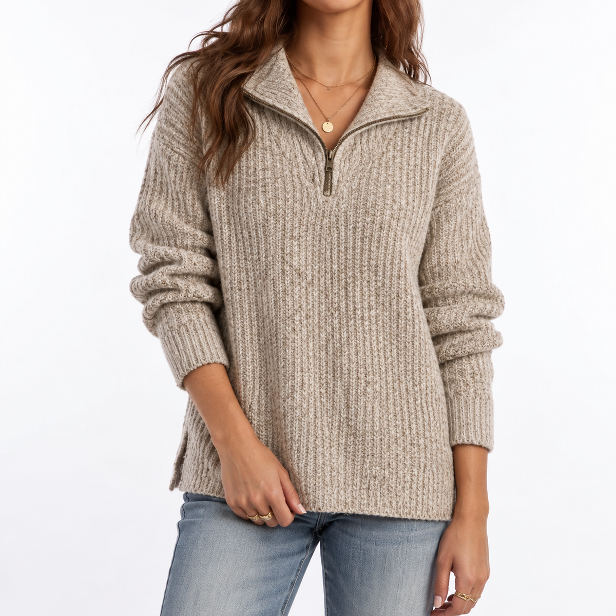 Knit Sweater | Textured Quarter Zip Pullover für Frauen