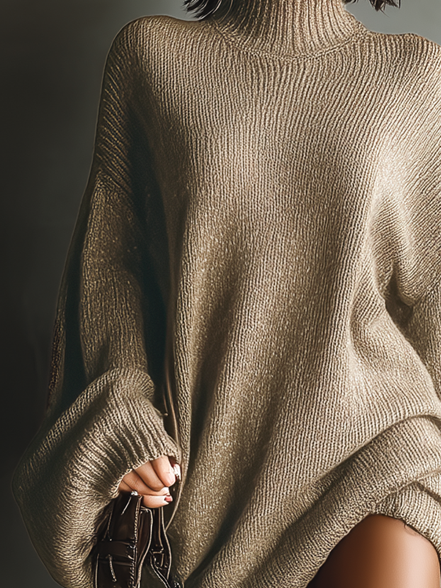 Ophira | Vintage Style Knit Mini Dress in Caramel Brown