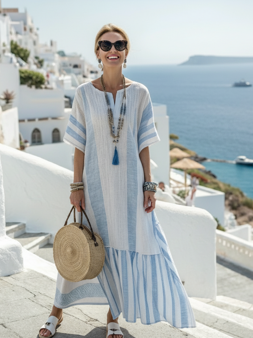Ione | Gestreiftes Maxi Kleid mit Rundhalsausschnitt