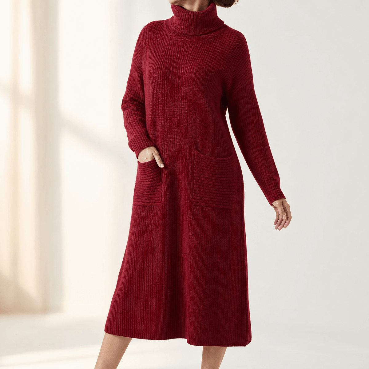 Velara | Turtleneck Kleid – Relaxed A-Line mit Taschen für Frauen